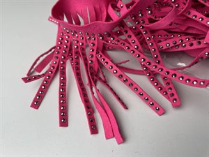 Frynser - pink i ruskind look med nitter, 8 cm, ca 90 cm lang